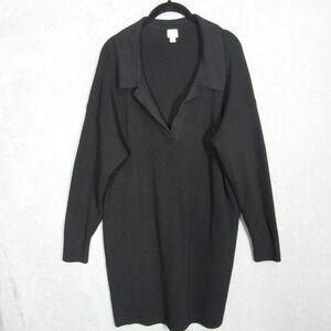 A New Day Sweater Dress Women's 1X Black Ribbed Knit Long Sleeve Collared